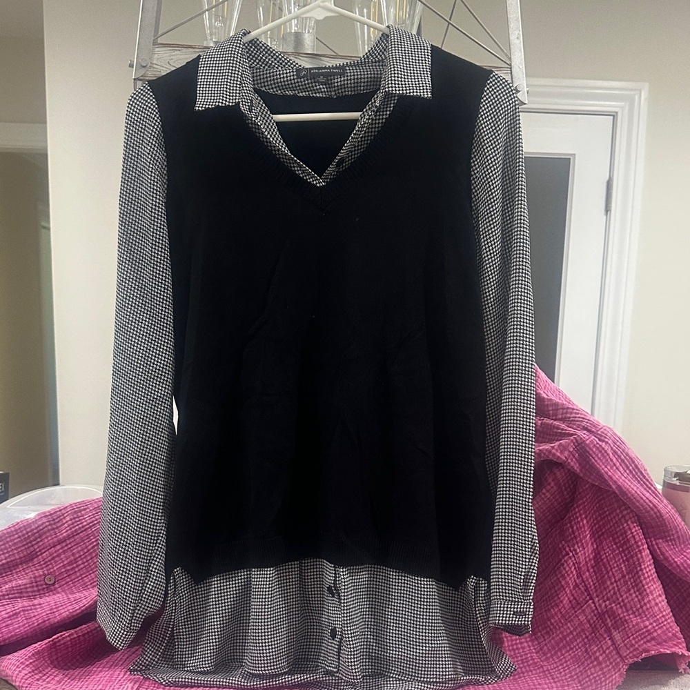 Adrianna Papell Black and White Button Down Shirt
